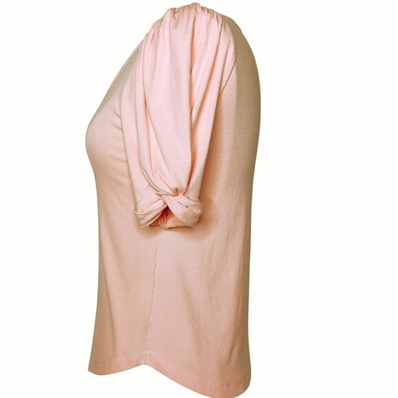 Evereve Top Stevie Twist Sleeve Ribbed Pastel Pink Peach Stretchy Scoop Neck XS - Picture 5 of 14
